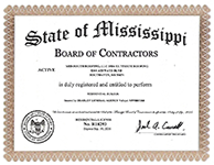 State of Mississippi Board of Contractors License - Residential Builder